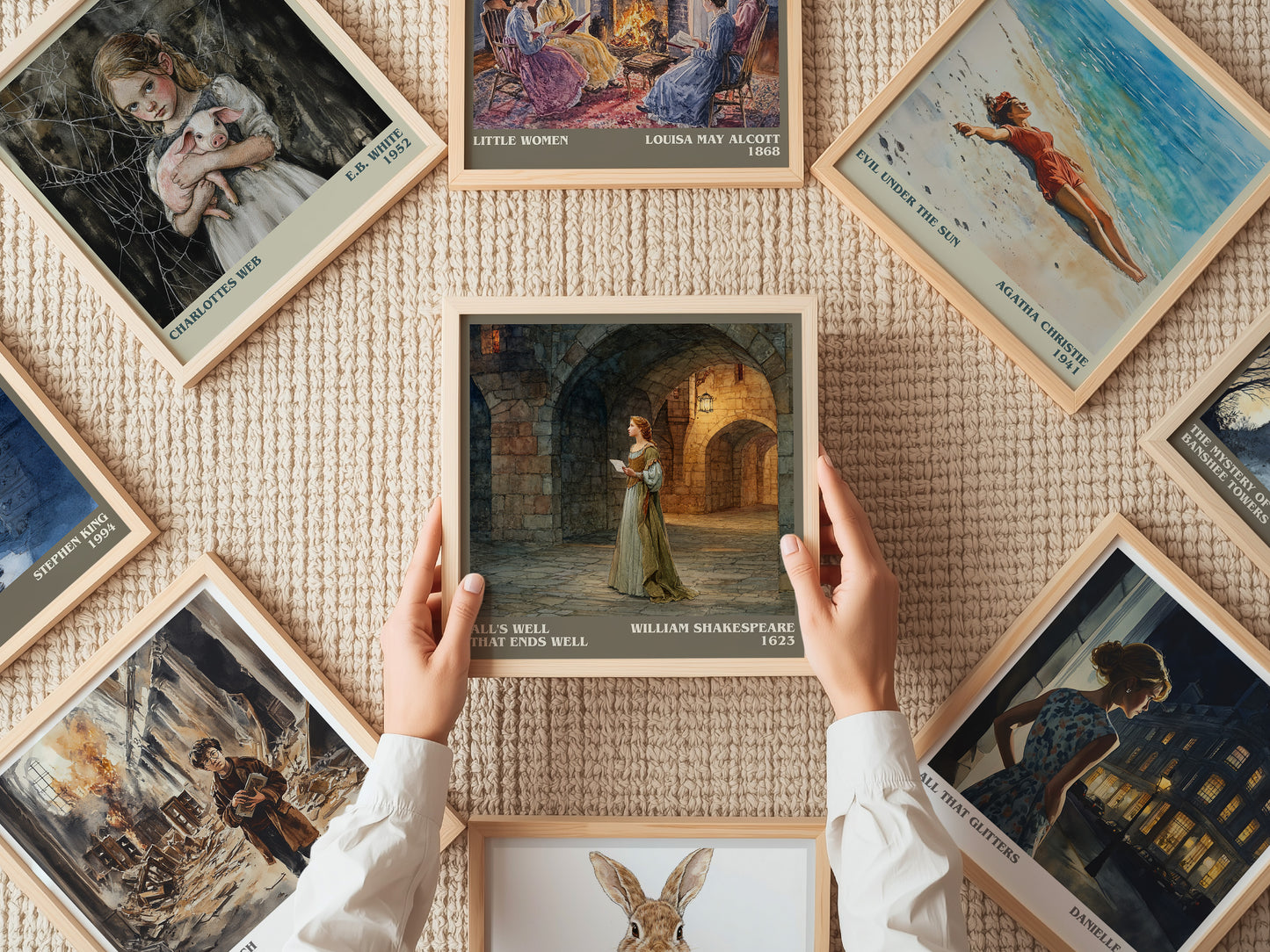 All's Well That Ends Well literary print on bookshelf – William Shakespeare fan gift