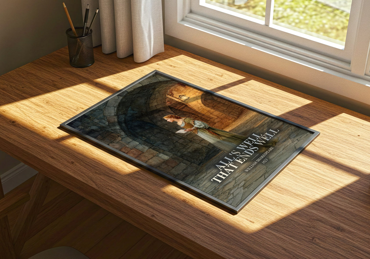 All'S Well That Ends Well watercolour book poster framed on wall – classic literature wall art