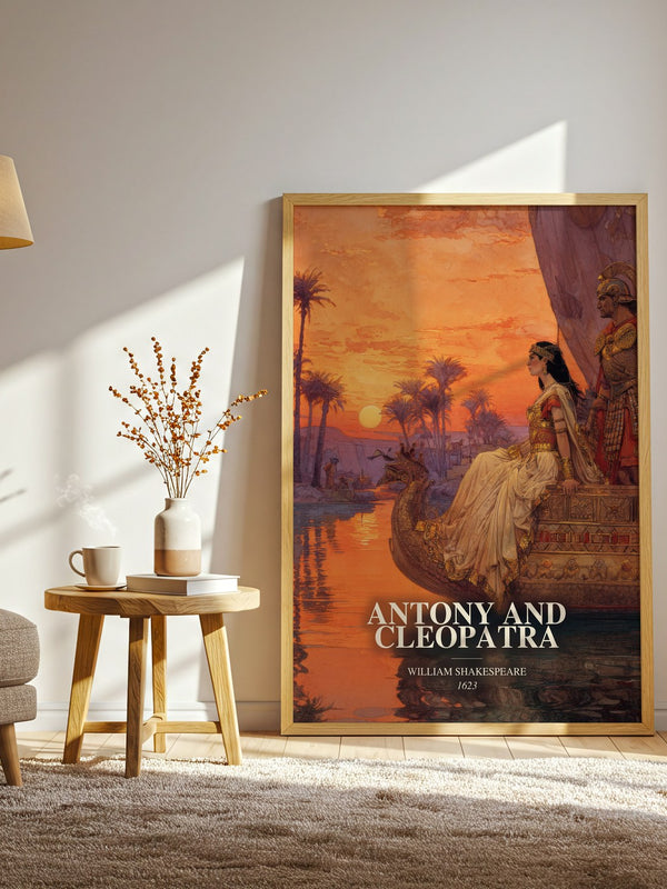 Antony And Cleopatra watercolour print in frame leaning in hallway – classic literature wall art