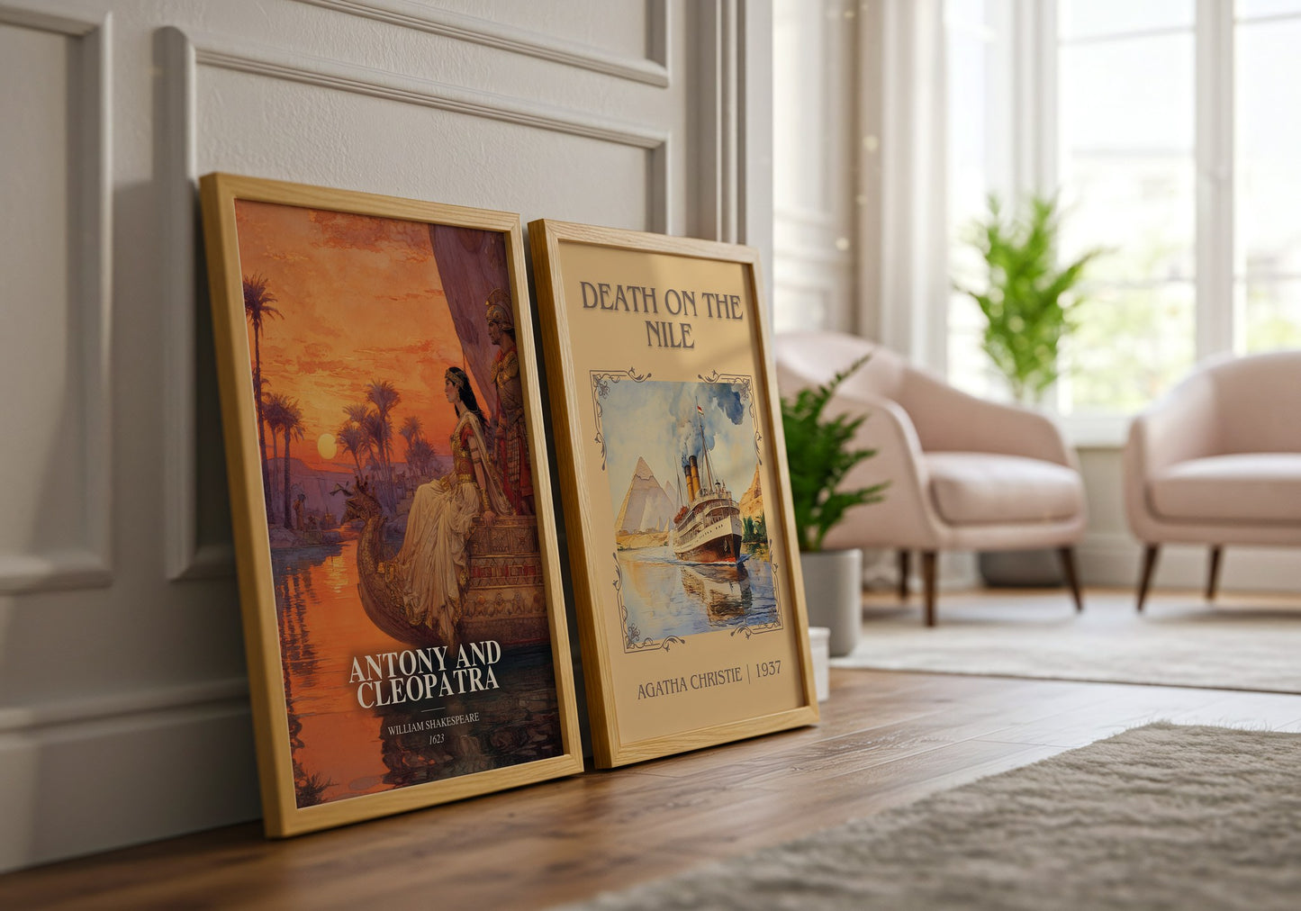 Antony And Cleopatra watercolour print framed by window – literary home decor