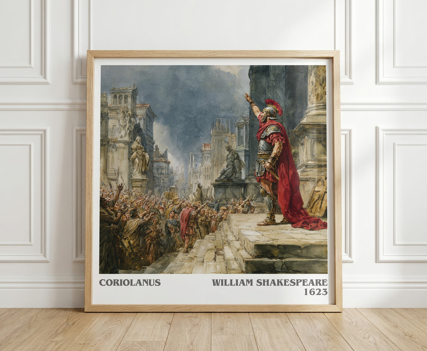 Coriolanus literary print in frame leaning in hallway – classic literature wall art