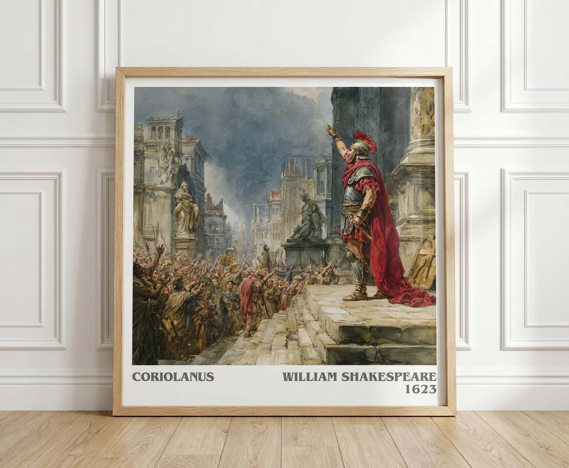 Coriolanus literary print in frame leaning in hallway – classic literature wall art