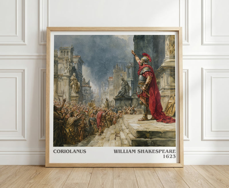 Coriolanus literary print in frame leaning in hallway – classic literature wall art