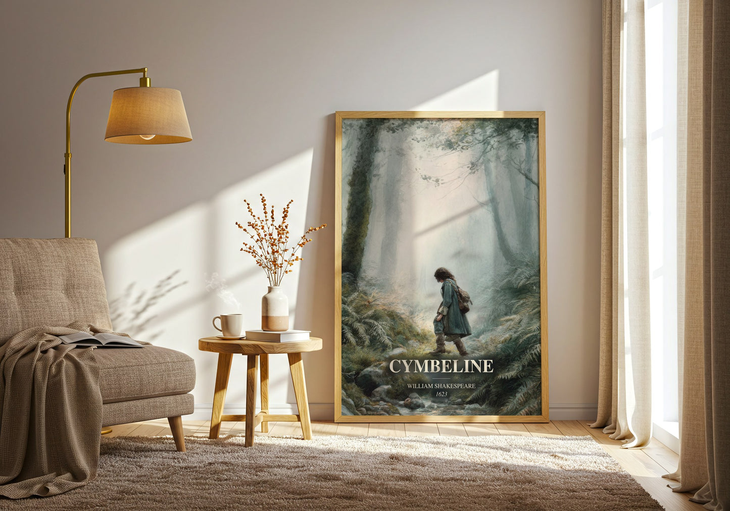 Cymbeline watercolour print in frame leaning in hallway – classic literature wall art