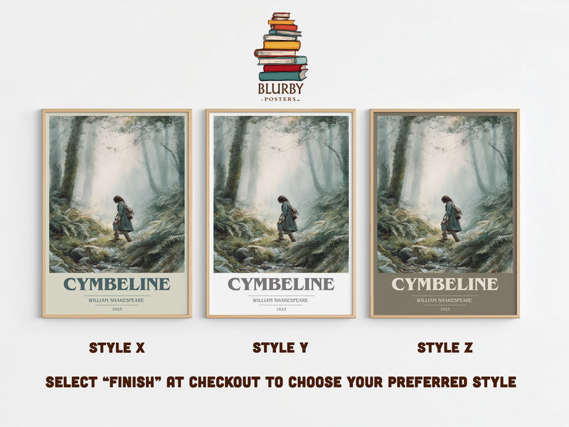 Cymbeline book cover print in frame leaning in hallway – classic literature wall art