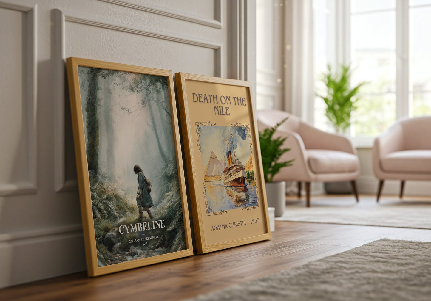 Cymbeline watercolour print framed by window – literary home decor
