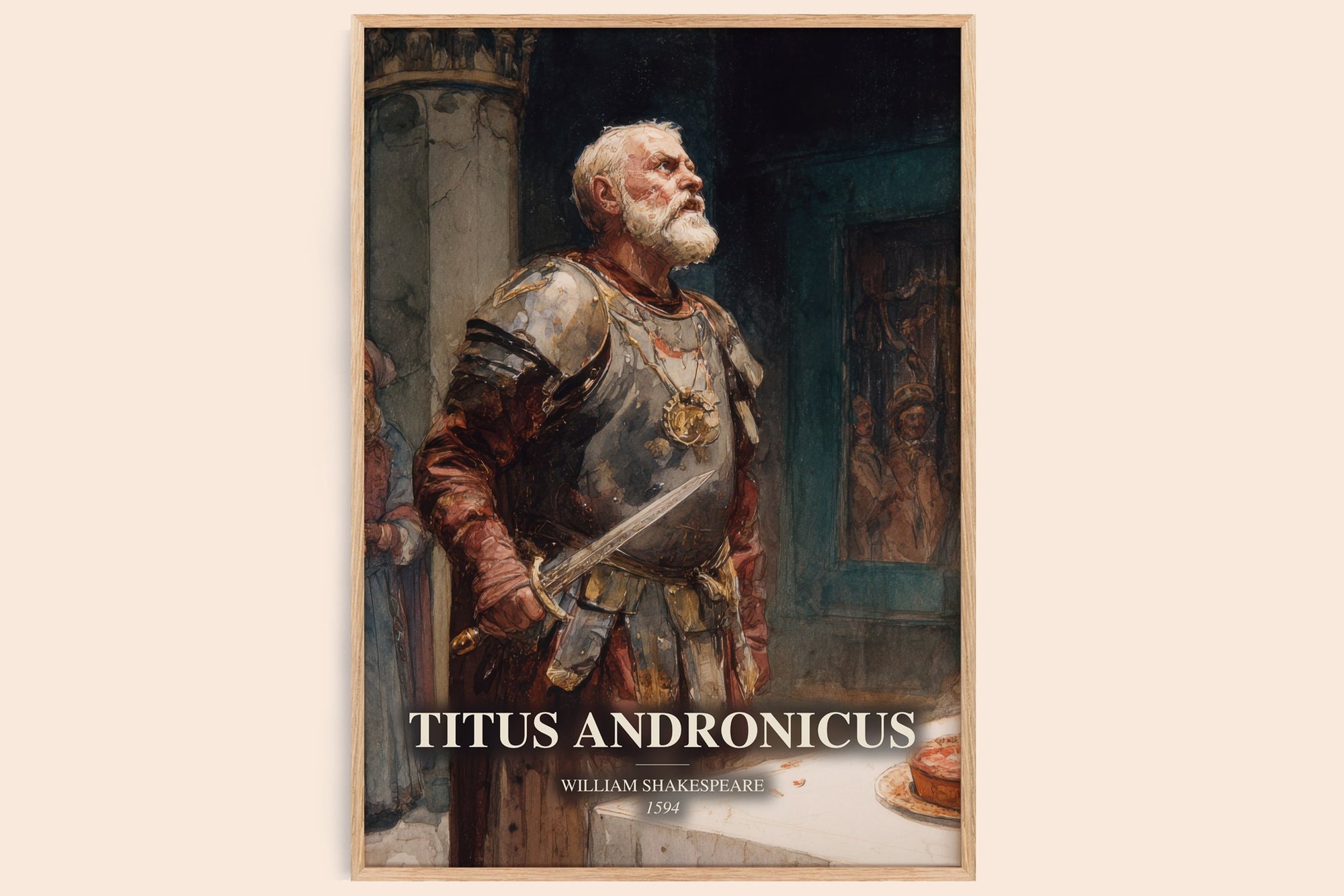 Titus Andronicus watercolour book poster by William Shakespeare – framed literary art print