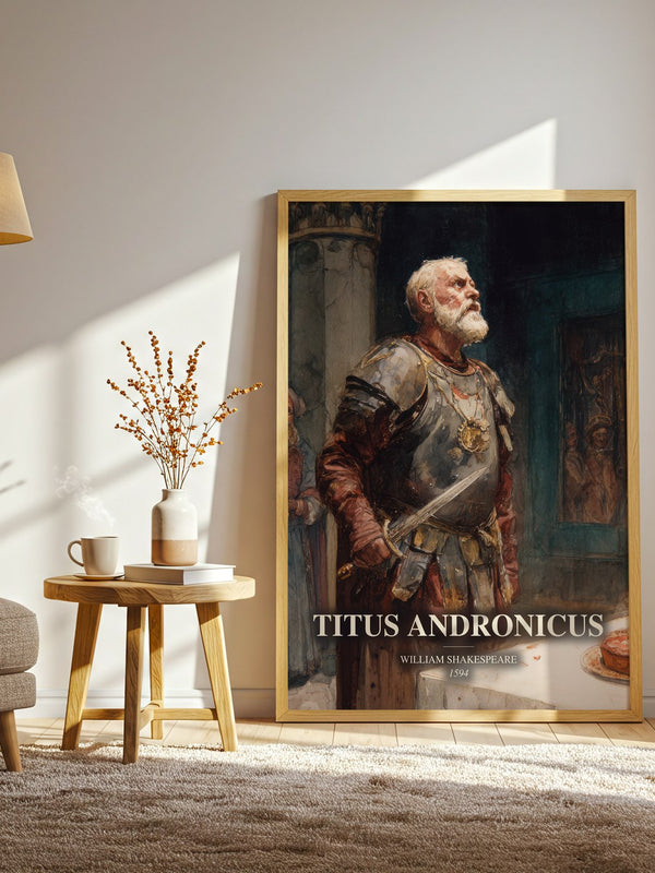 Titus Andronicus watercolour print in frame leaning in hallway – classic literature wall art