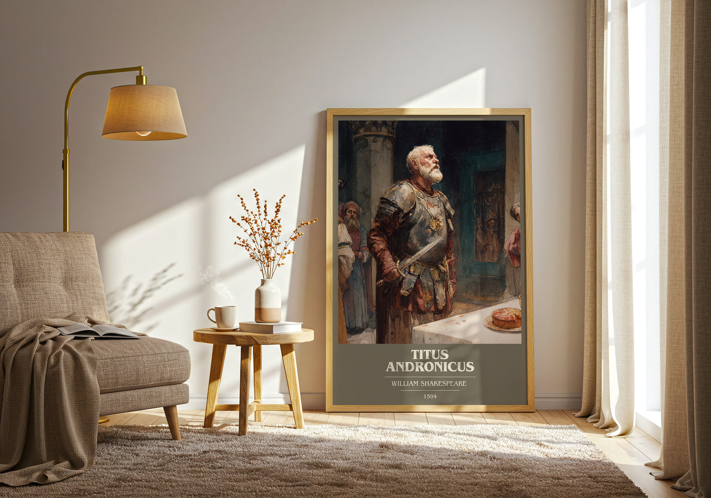 Titus Andronicus book cover print framed by window – literary home decor