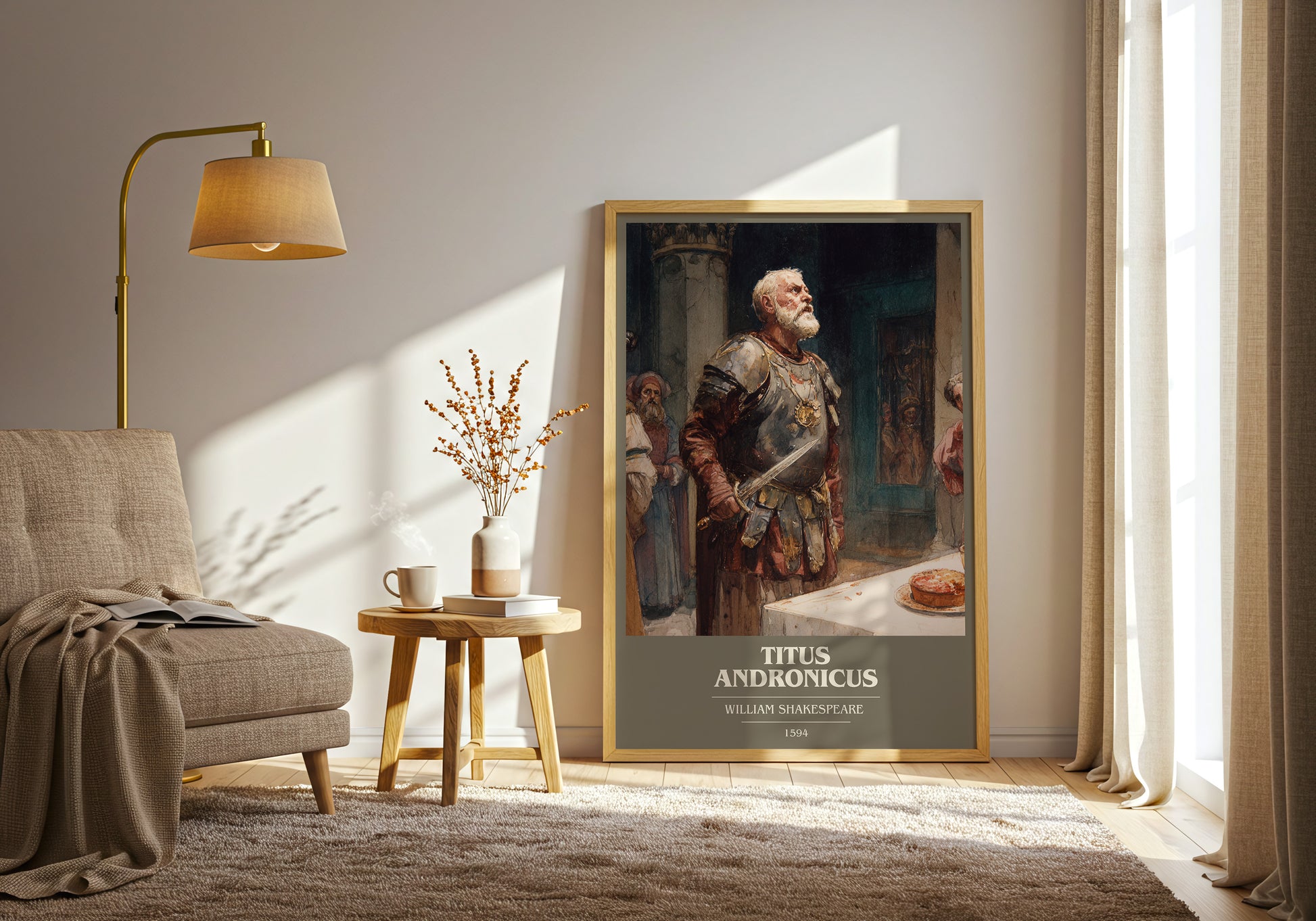 Titus Andronicus book cover print framed by window – literary home decor