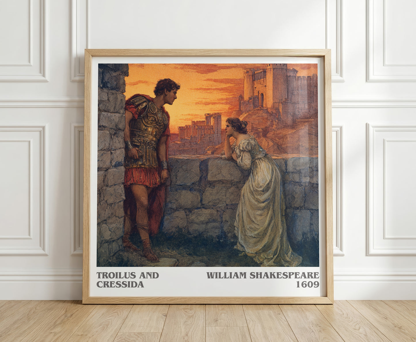 Troilus and Cressida literary print in frame leaning in hallway – classic literature wall art