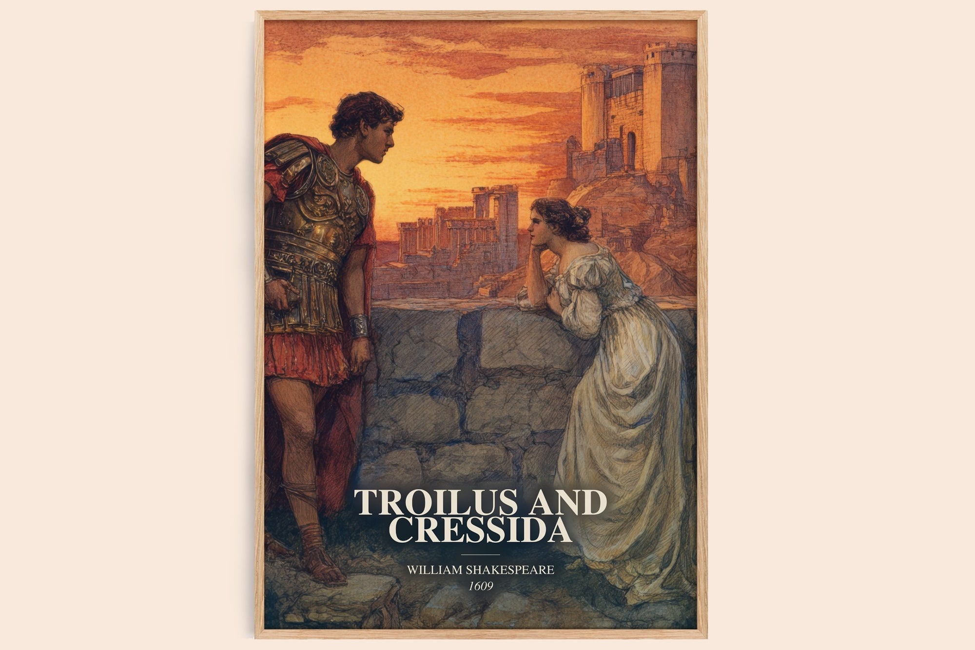 Troilus And Cressida watercolour book poster by William Shakespeare – framed literary art print