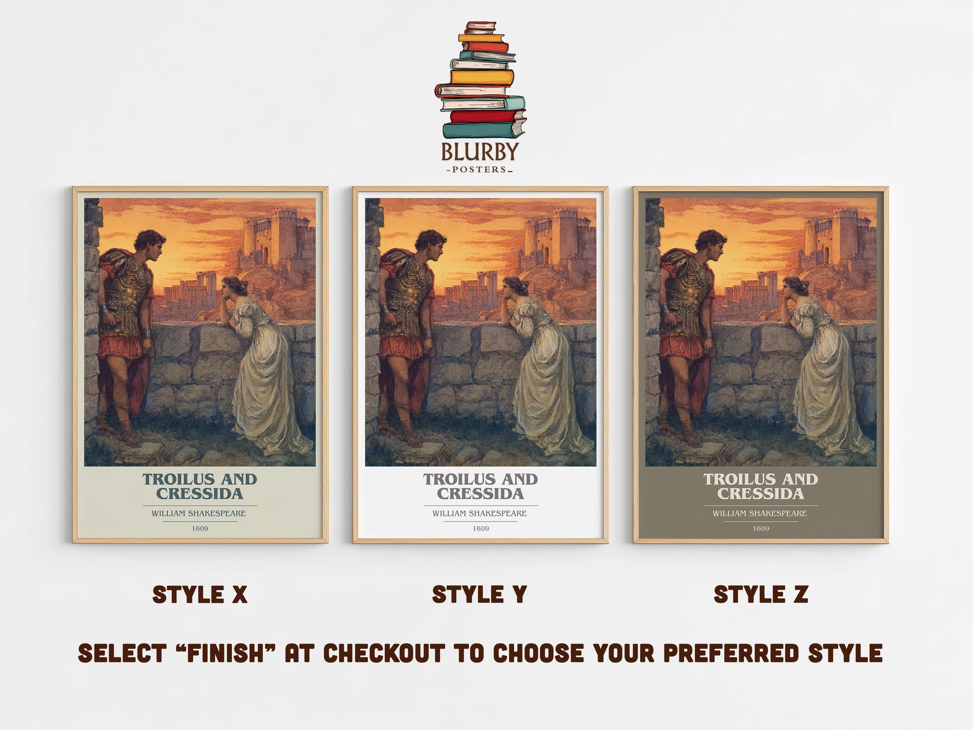 Troilus and Cressida book cover print in frame leaning in hallway – classic literature wall art