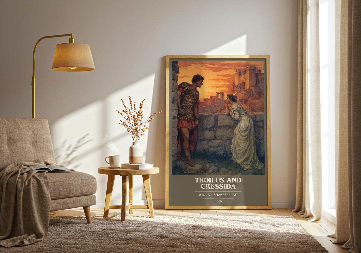 Troilus and Cressida book cover print framed by window – literary home decor