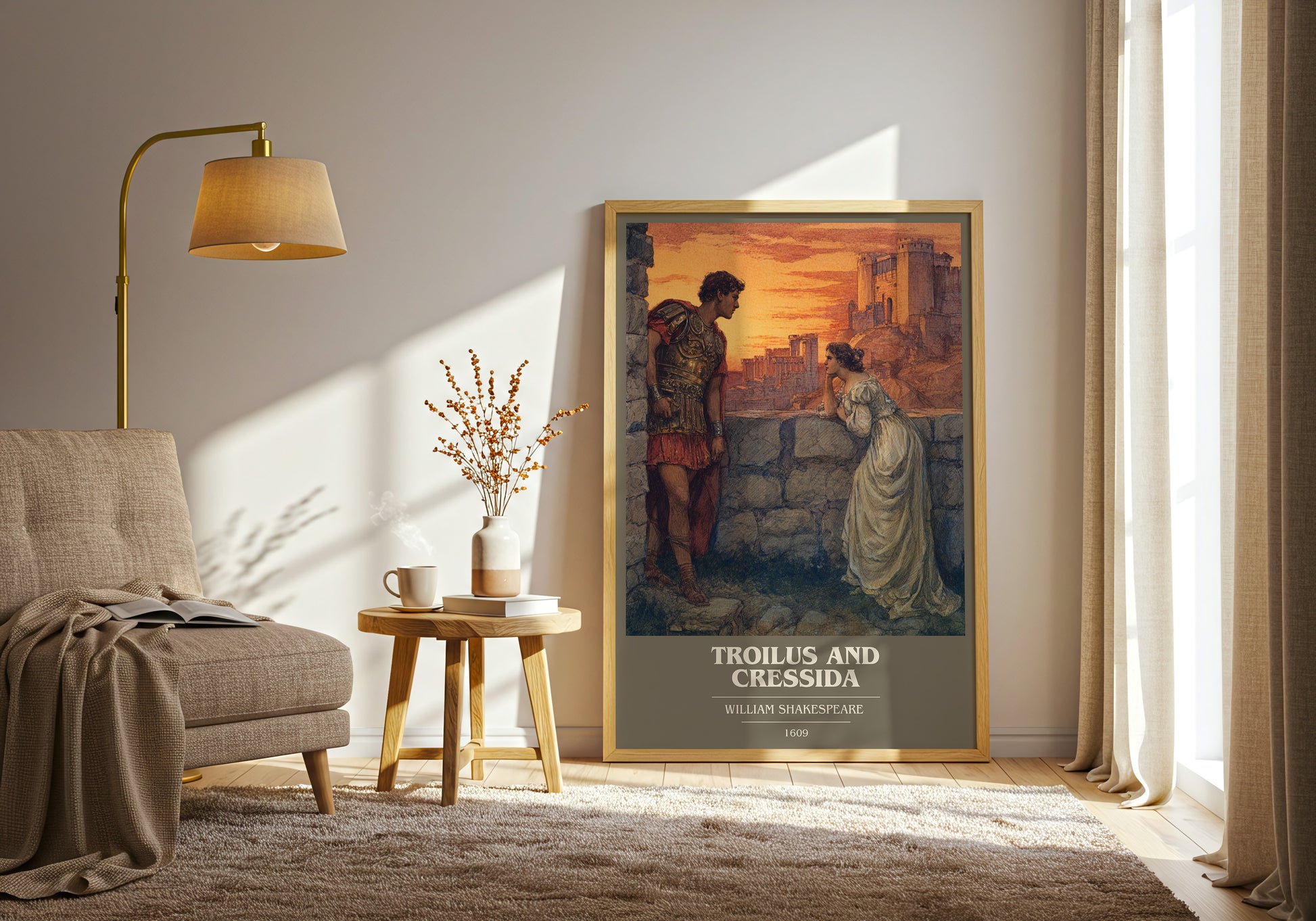 Troilus and Cressida book cover print framed by window – literary home decor