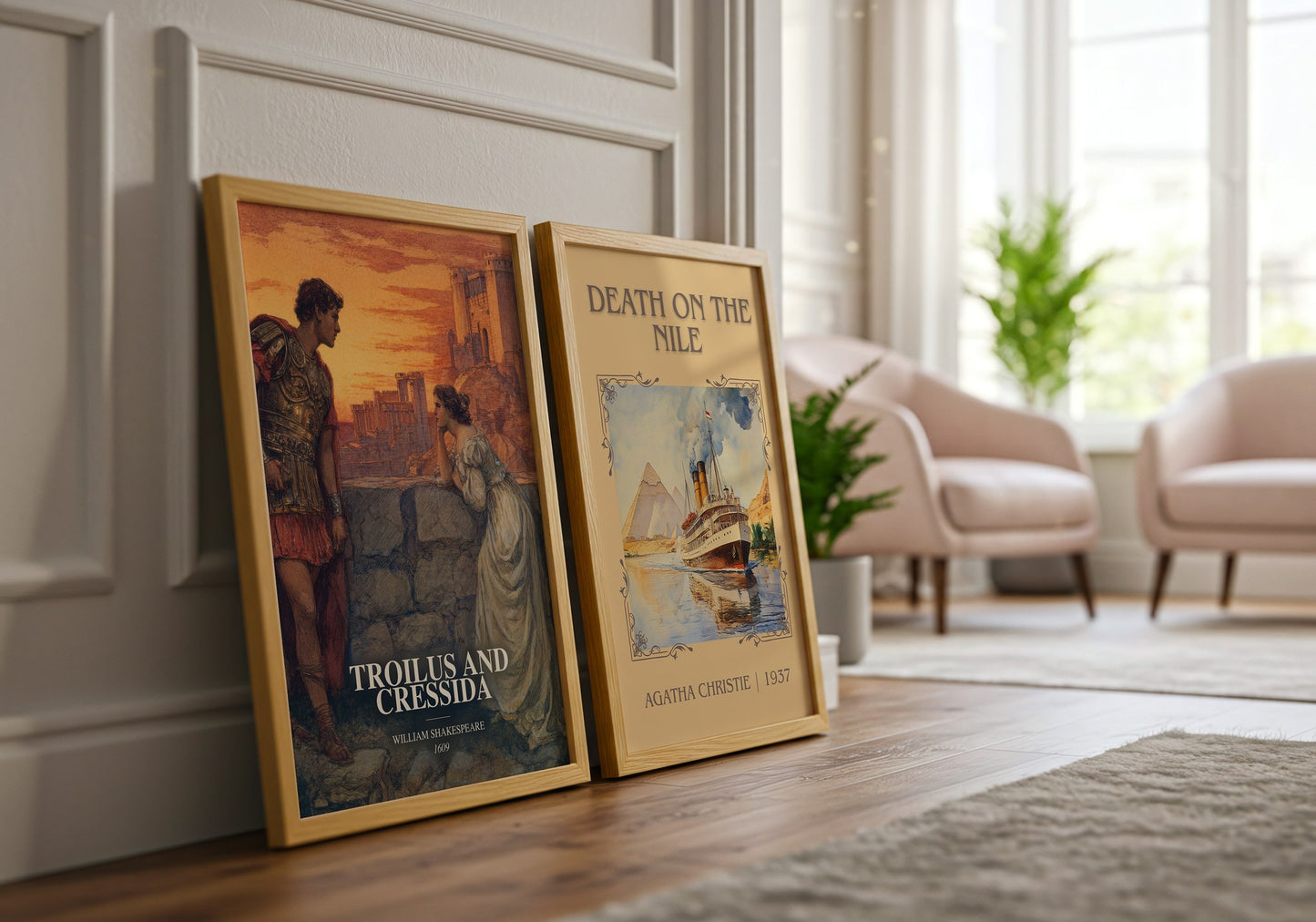 Troilus And Cressida watercolour print framed by window – literary home decor
