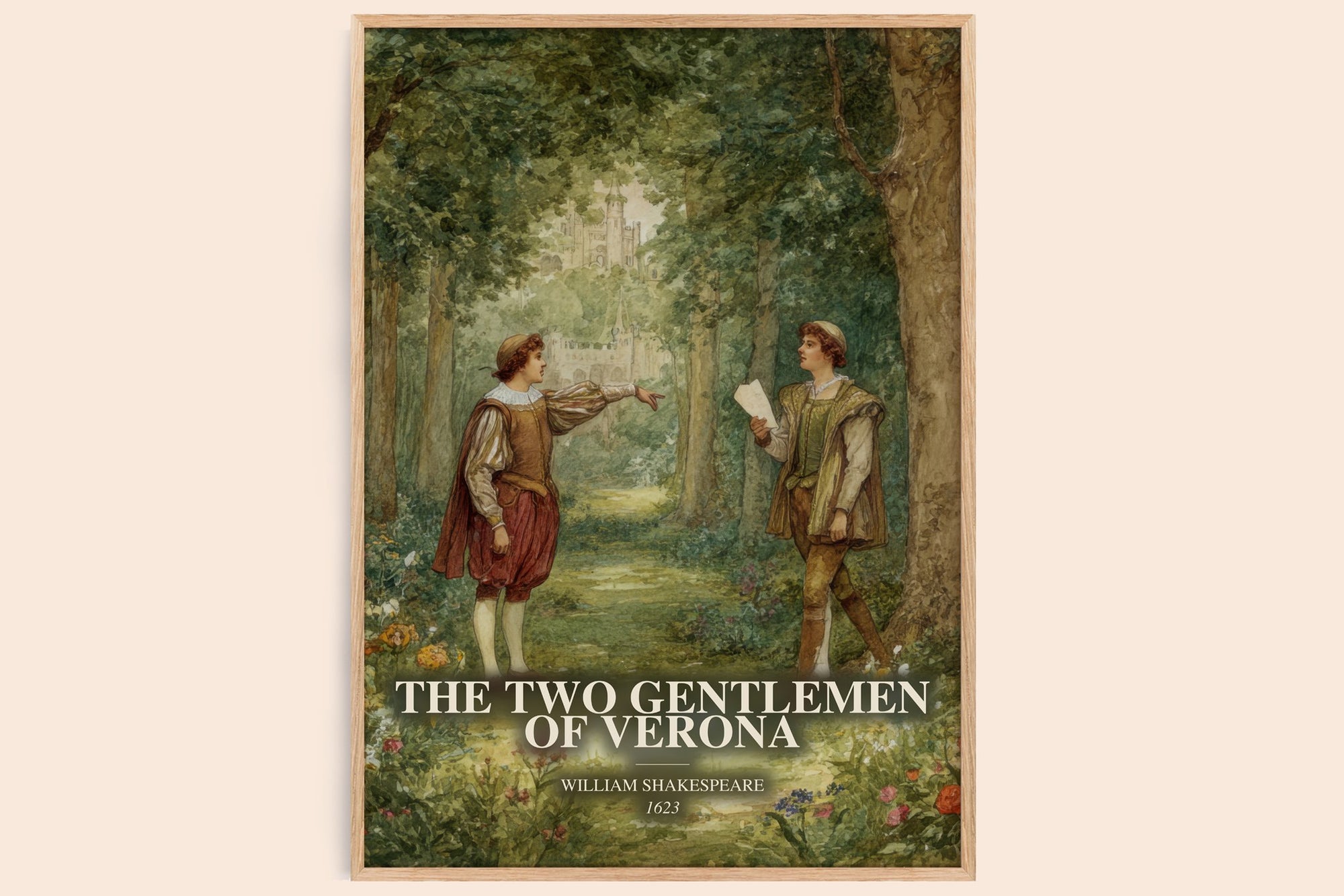 The Two Gentlemen Of Verona watercolour book poster by William Shakespeare – framed literary art print