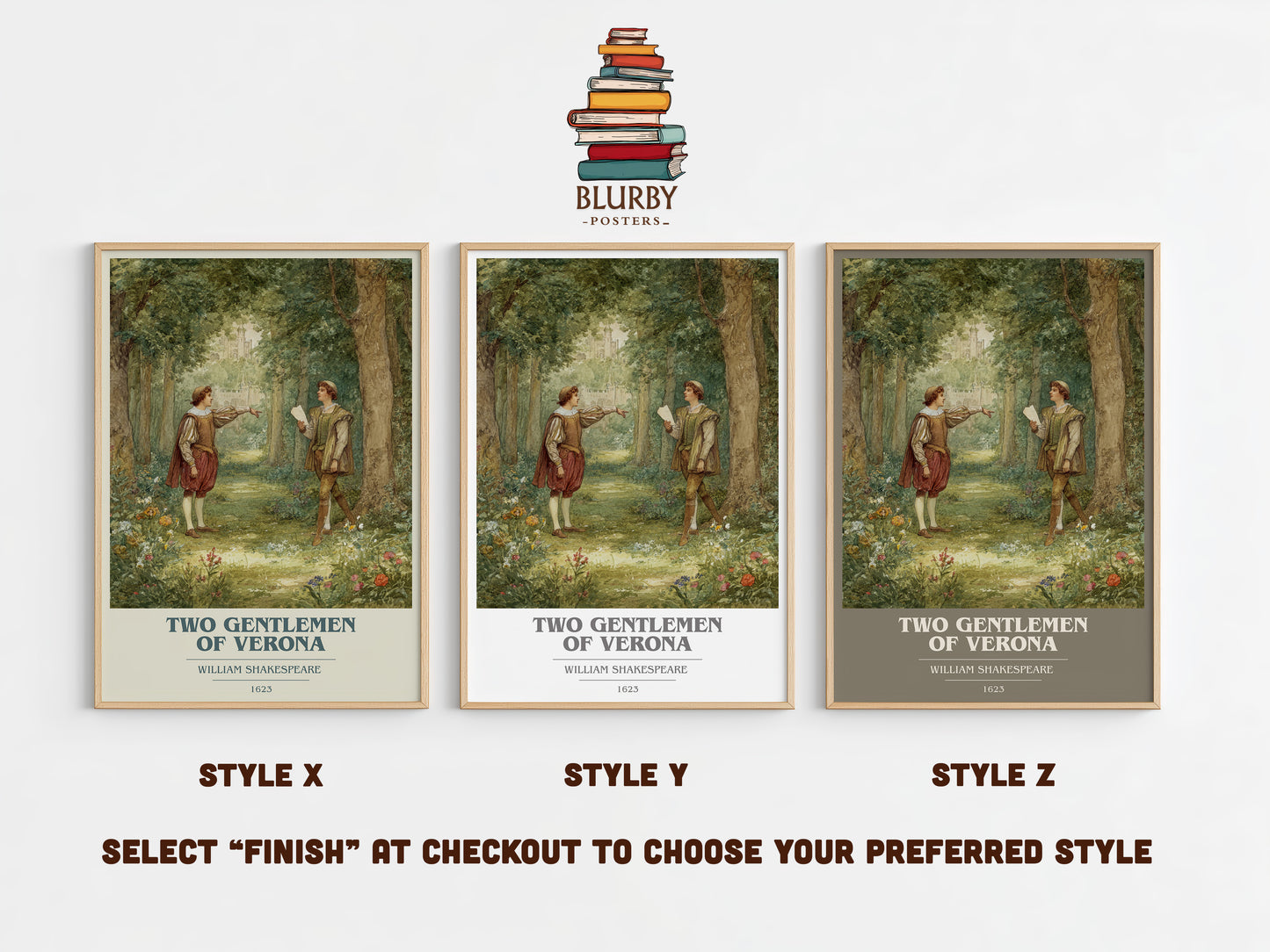 The Two Gentlemen of Verona book cover print in frame leaning in hallway – classic literature wall art