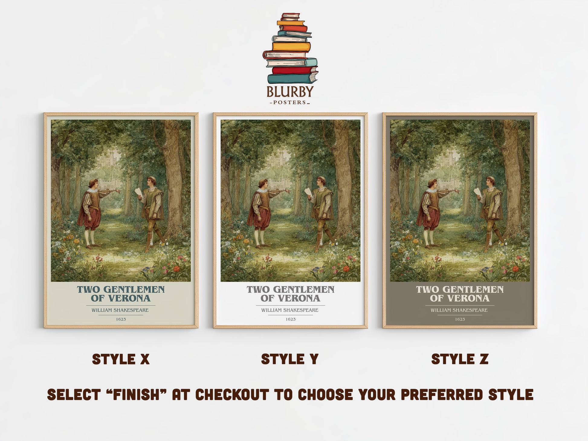 The Two Gentlemen of Verona book cover print in frame leaning in hallway – classic literature wall art