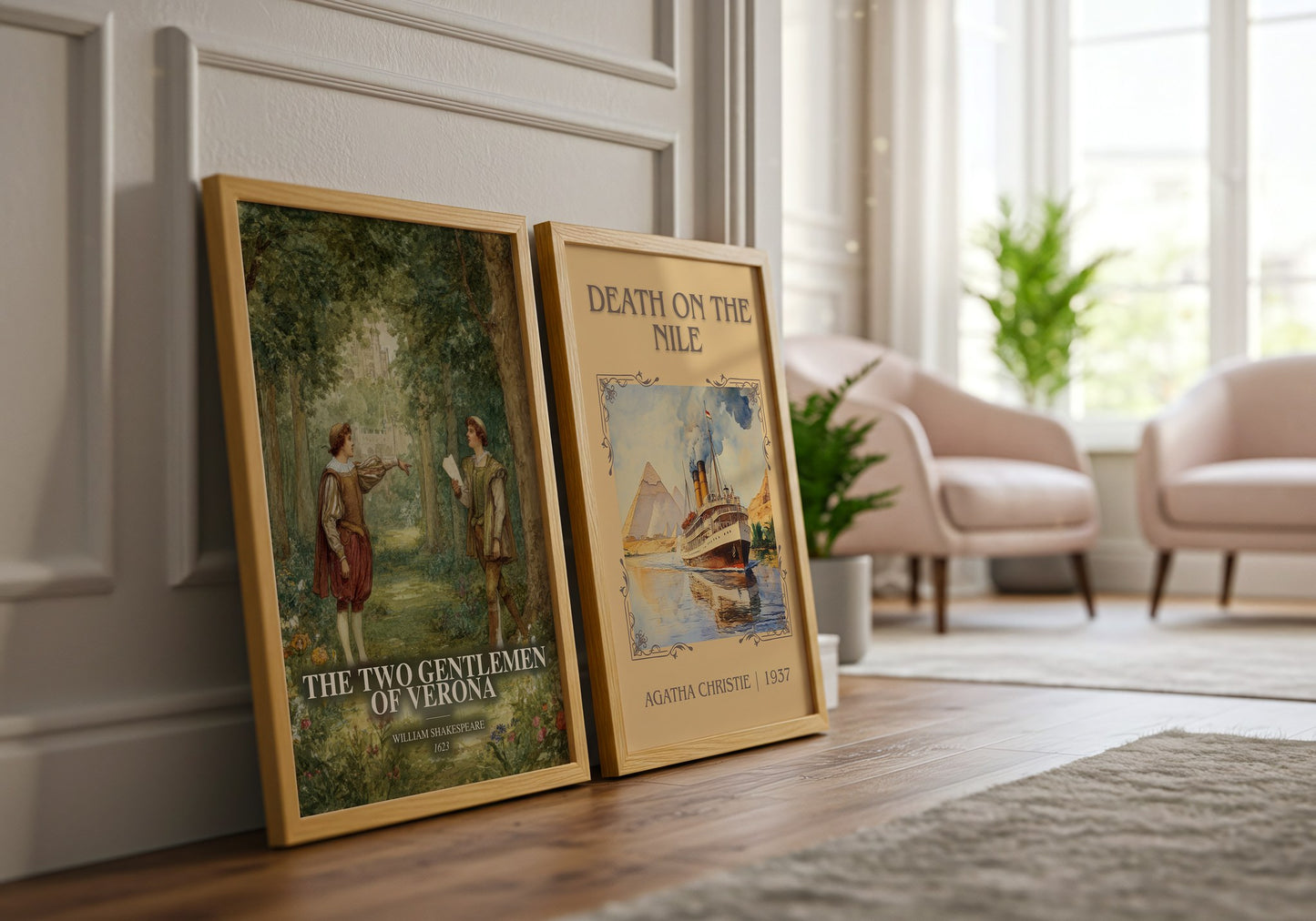 The Two Gentlemen Of Verona watercolour print framed by window – literary home decor