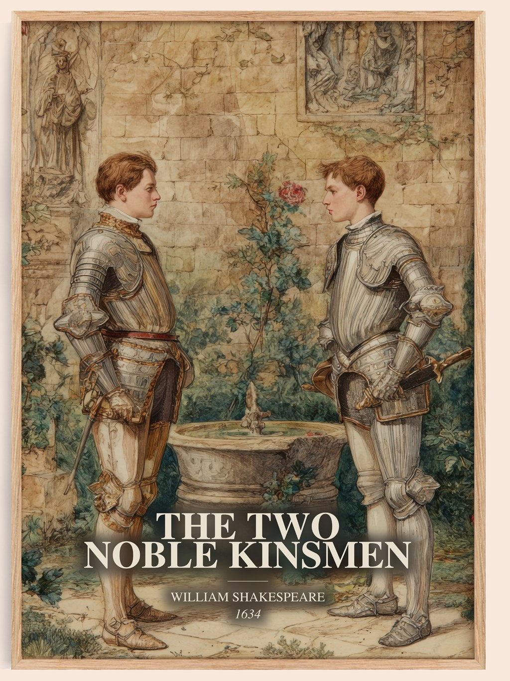 The Two Noble Kinsmen watercolour book poster by William Shakespeare – framed literary art print