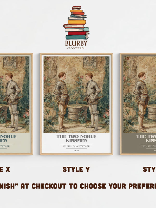 The Two Noble Kinsmen book cover print in frame leaning in hallway – classic literature wall art