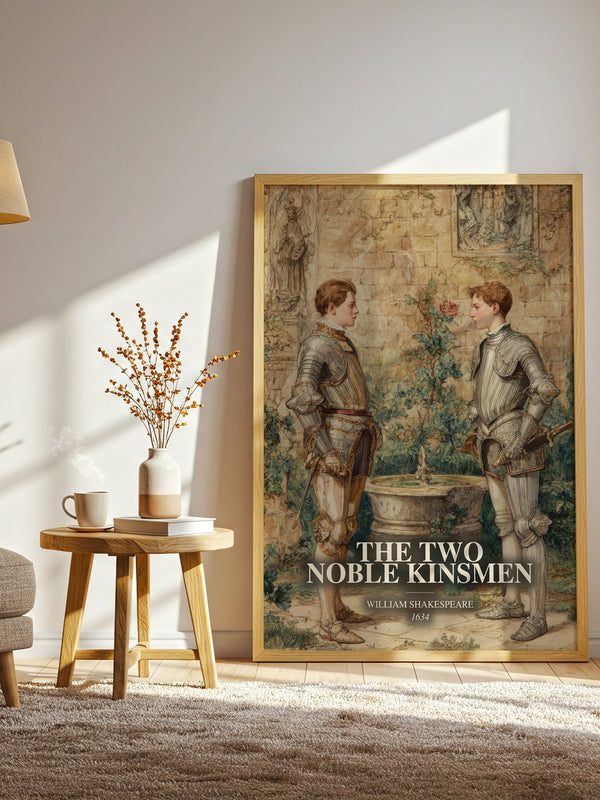 The Two Noble Kinsmen watercolour print in frame leaning in hallway – classic literature wall art