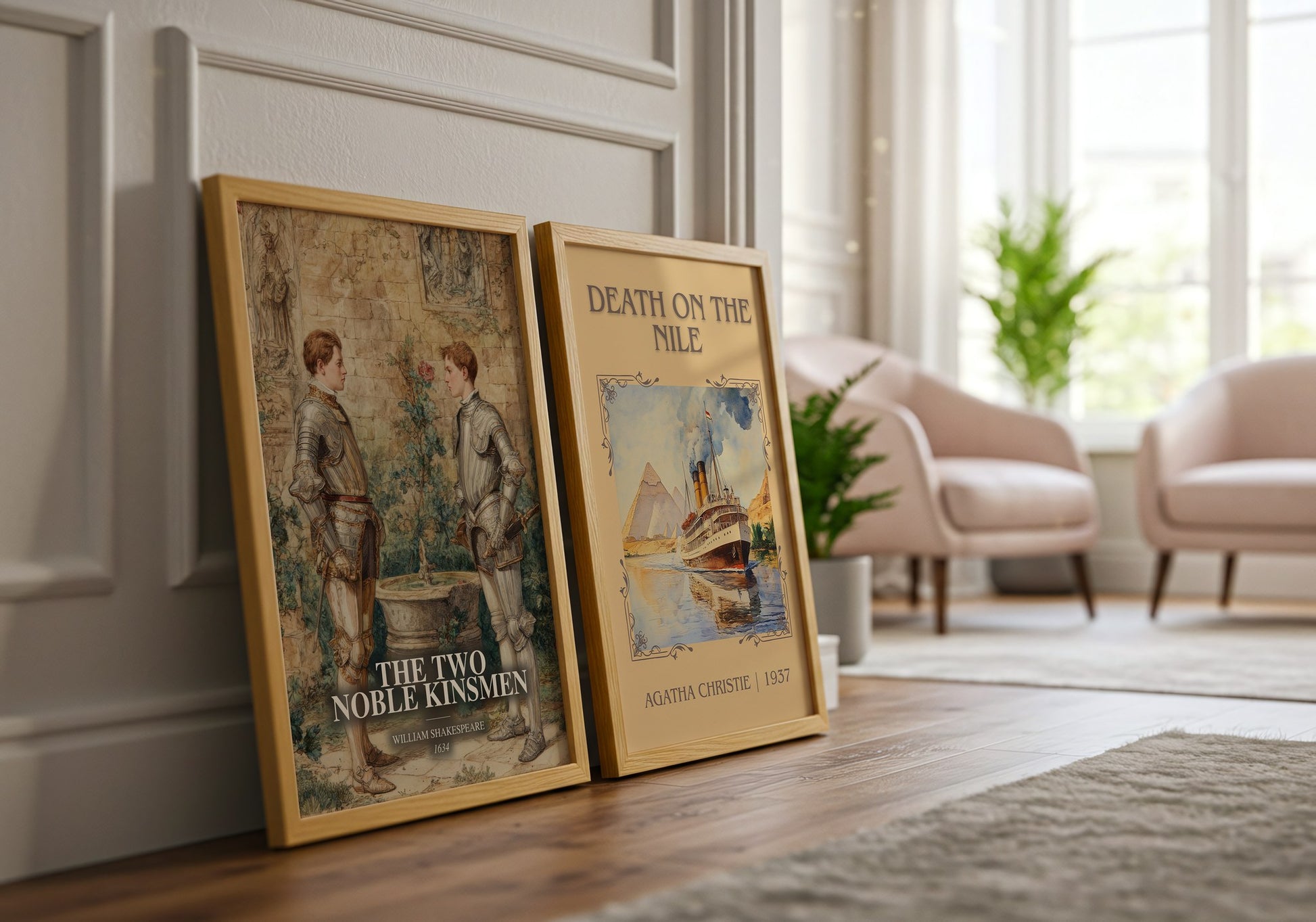 The Two Noble Kinsmen watercolour print framed by window – literary home decor