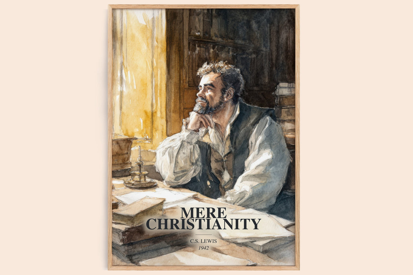 Mere Christianity watercolour book poster by C.S. Lewis – framed literary art print