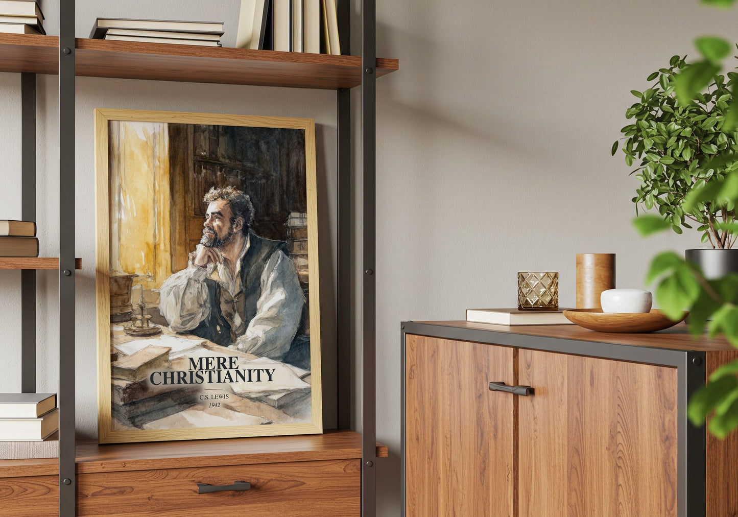 Mere Christianity book watercolour illustration paper finish options – matte satin gloss