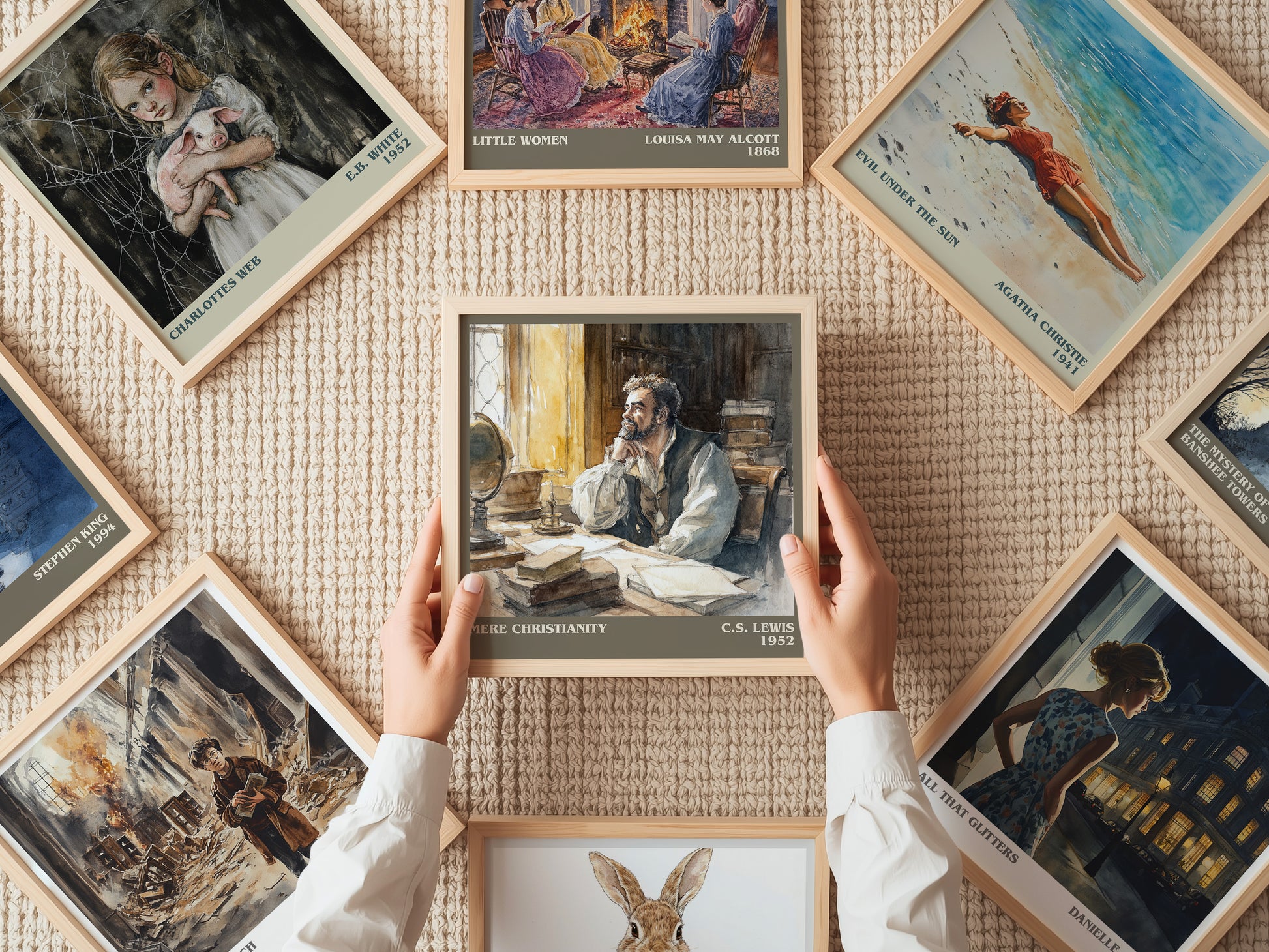 Mere Christianity literary print on bookshelf – C.S. Lewis fan gift