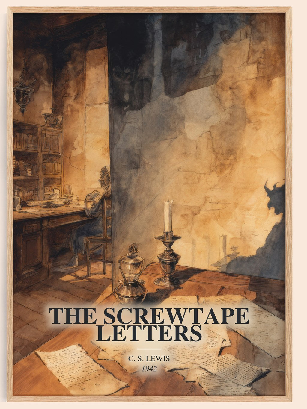 The Screwtape Letters watercolour book poster by C. S. Lewis – framed literary art print