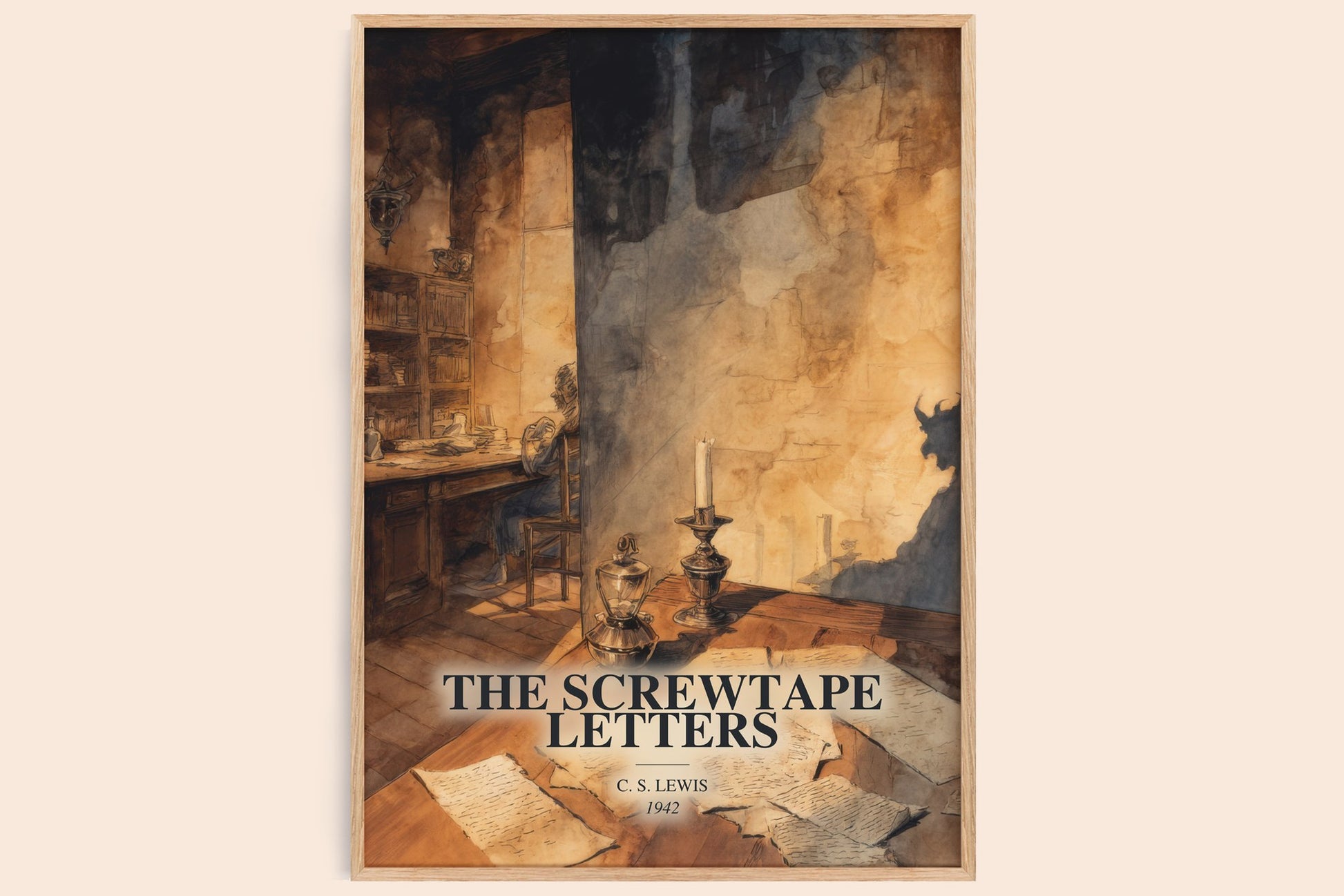 The Screwtape Letters watercolour book poster by C. S. Lewis – framed literary art print