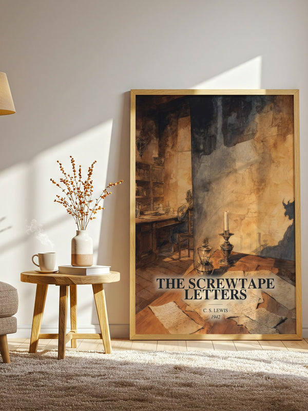 The Screwtape Letters watercolour print in frame leaning in hallway – philosophy wall art