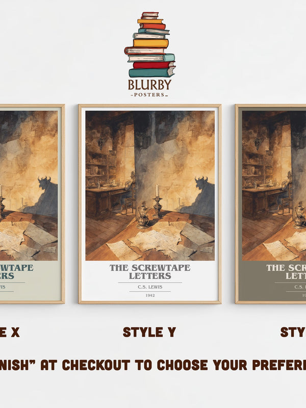The Screwtape Letters book cover print in frame leaning in hallway – non fiction wall art