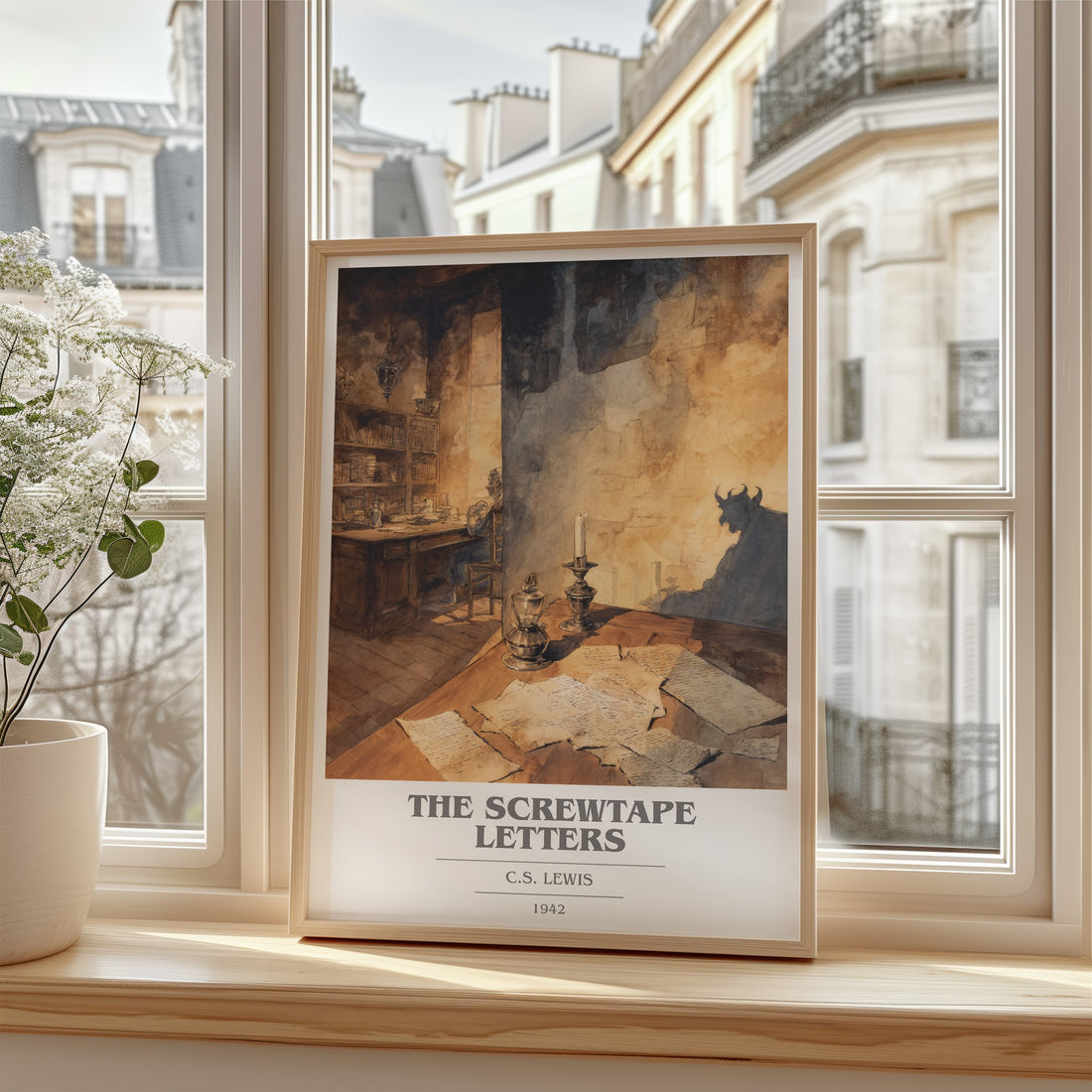The Screwtape Letters Book Cover Poster by C. S. Lewis – framed print by a bright window