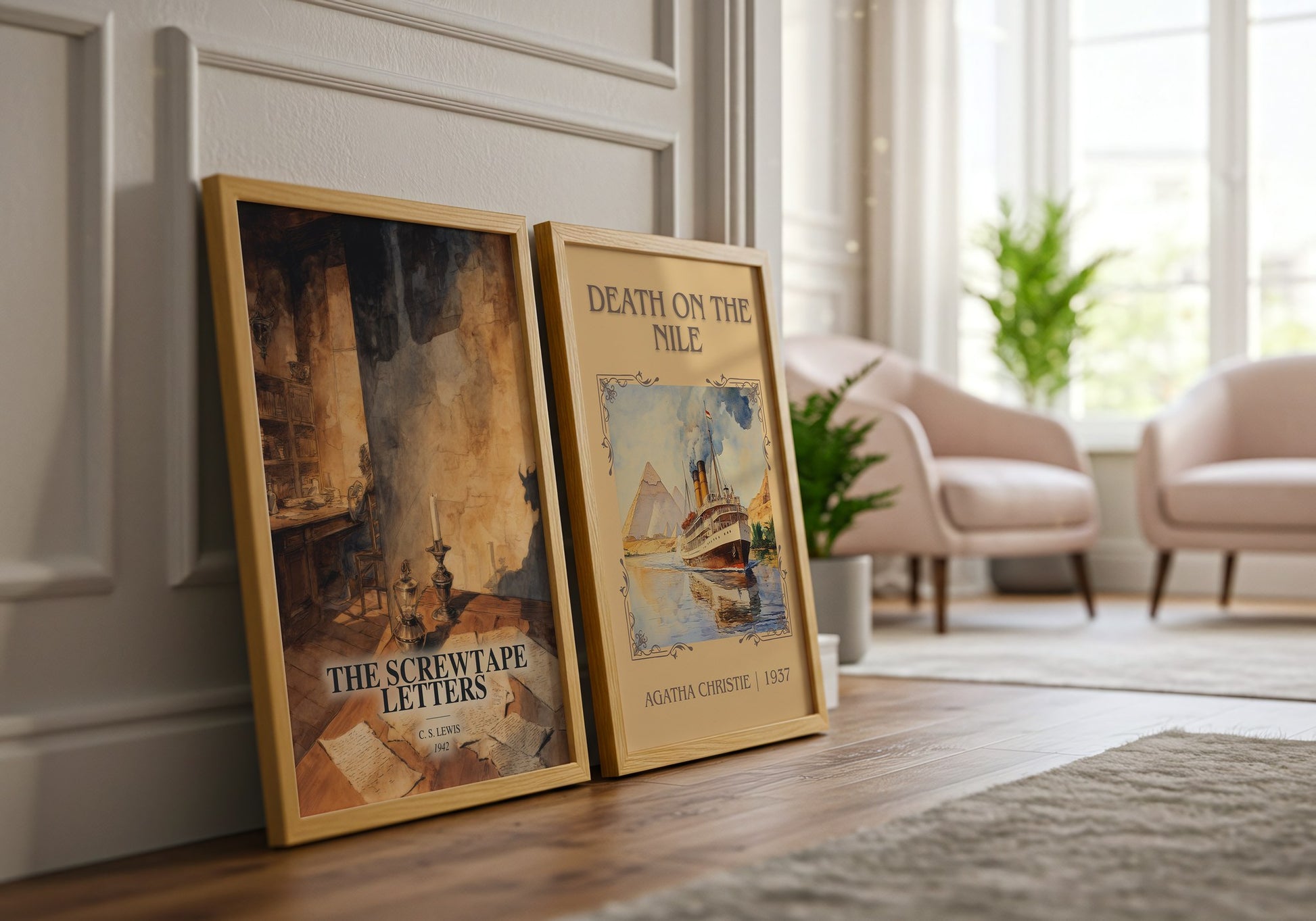 The Screwtape Letters watercolour print framed by window – literary home decor