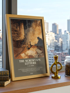 The Screwtape Letters Bookish Wall Art by C. S. Lewis – framed print on a city-view windowsill
