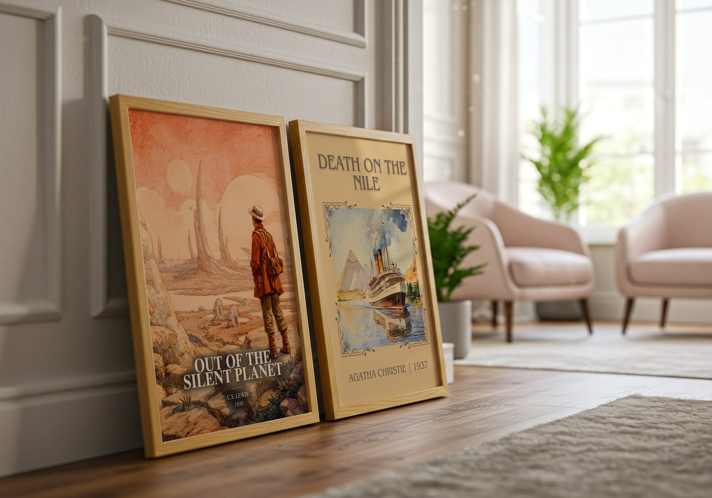 Out Of The Silent Planet watercolour print framed by window – literary home decor