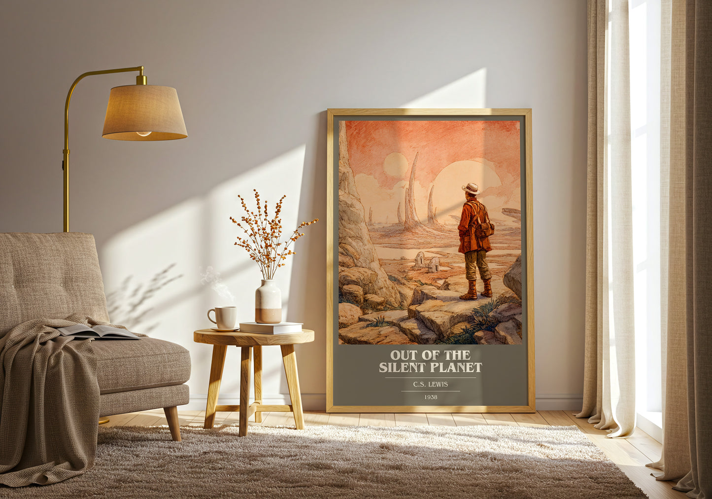 Out of the Silent Planet book cover print framed by window – literary home decor