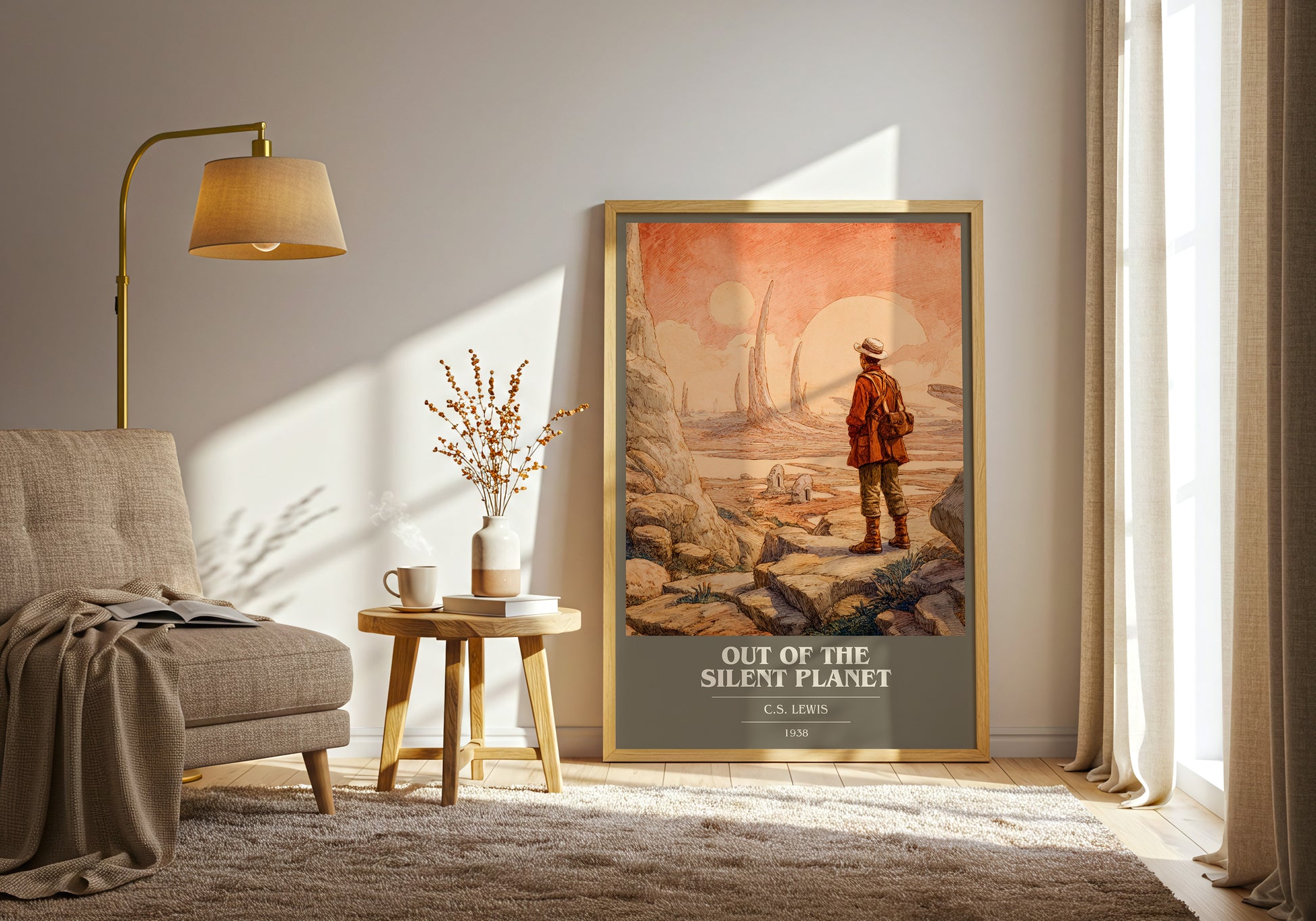 Out of the Silent Planet book cover print framed by window – literary home decor