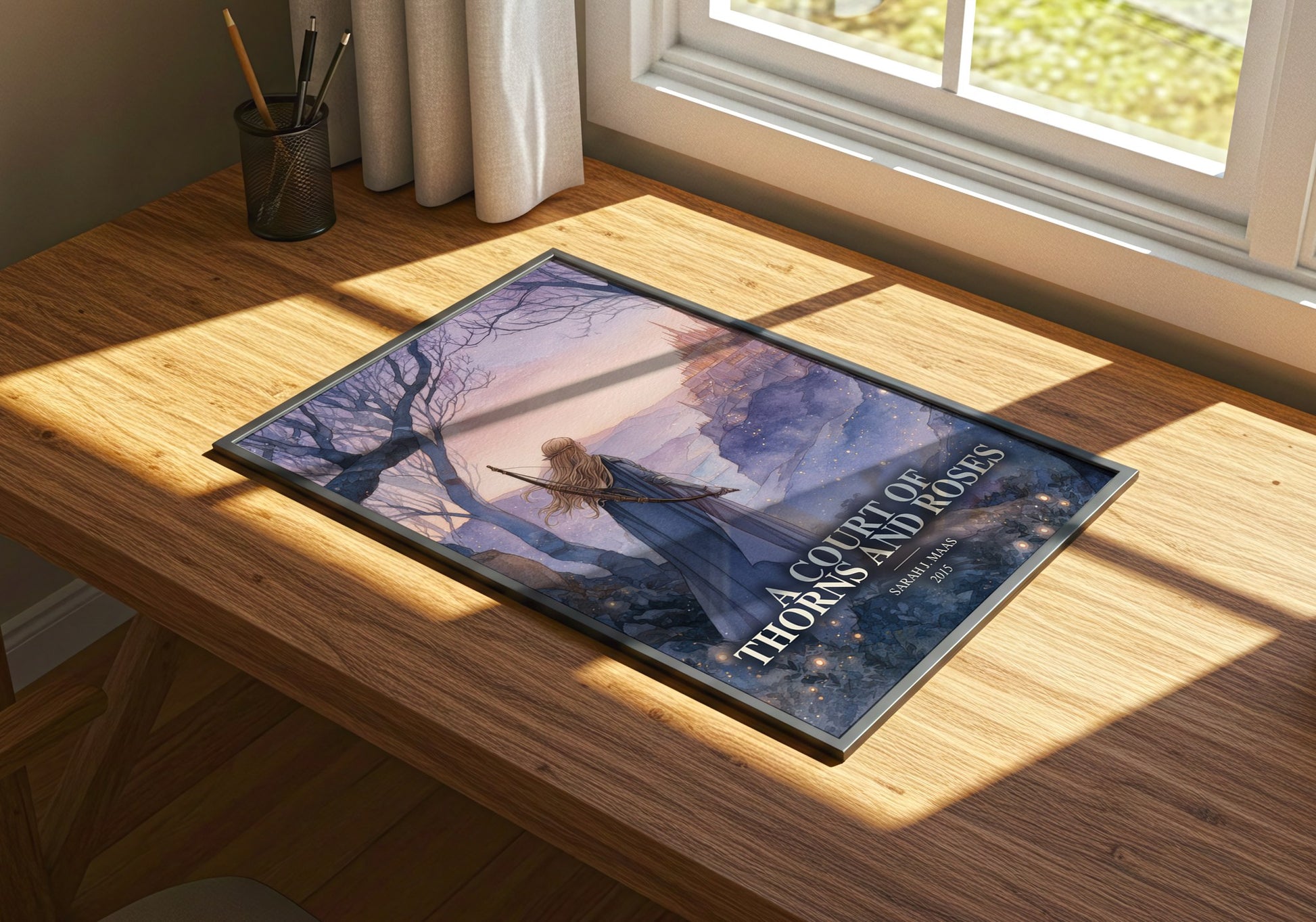 A Court Of Thorns And Roses watercolour book poster framed on wall – fantasy wall art