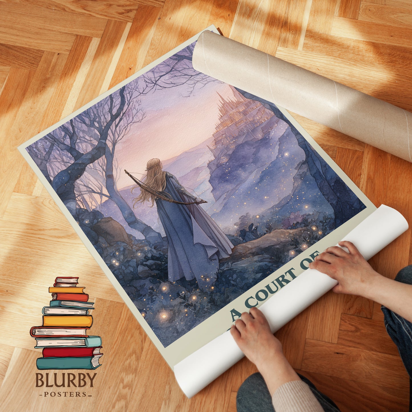 A Court of Thorns and Roses book cover print on bookshelf – Sarah J. Maas fan gift