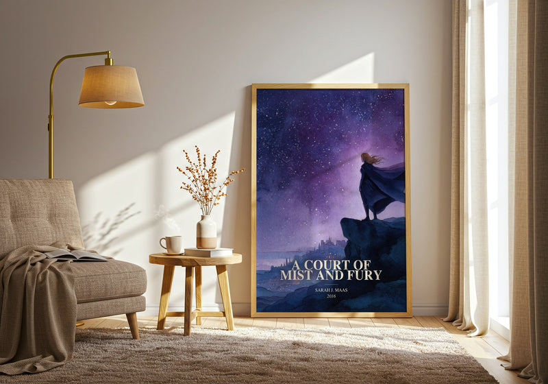 A Court Of Mist And Fury watercolour print in frame leaning in hallway – fantasy wall art