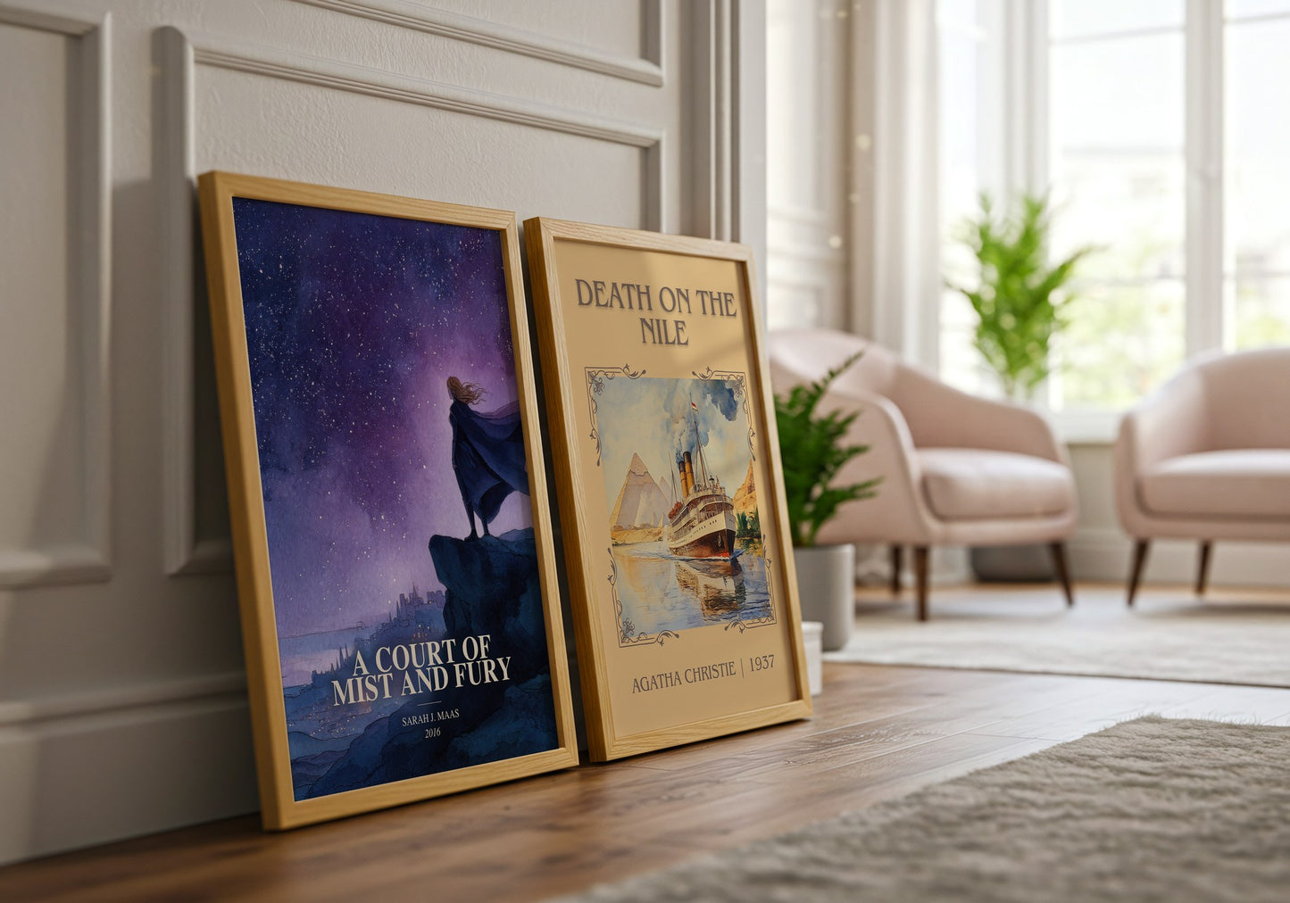 A Court Of Mist And Fury watercolour print framed by window – literary home decor