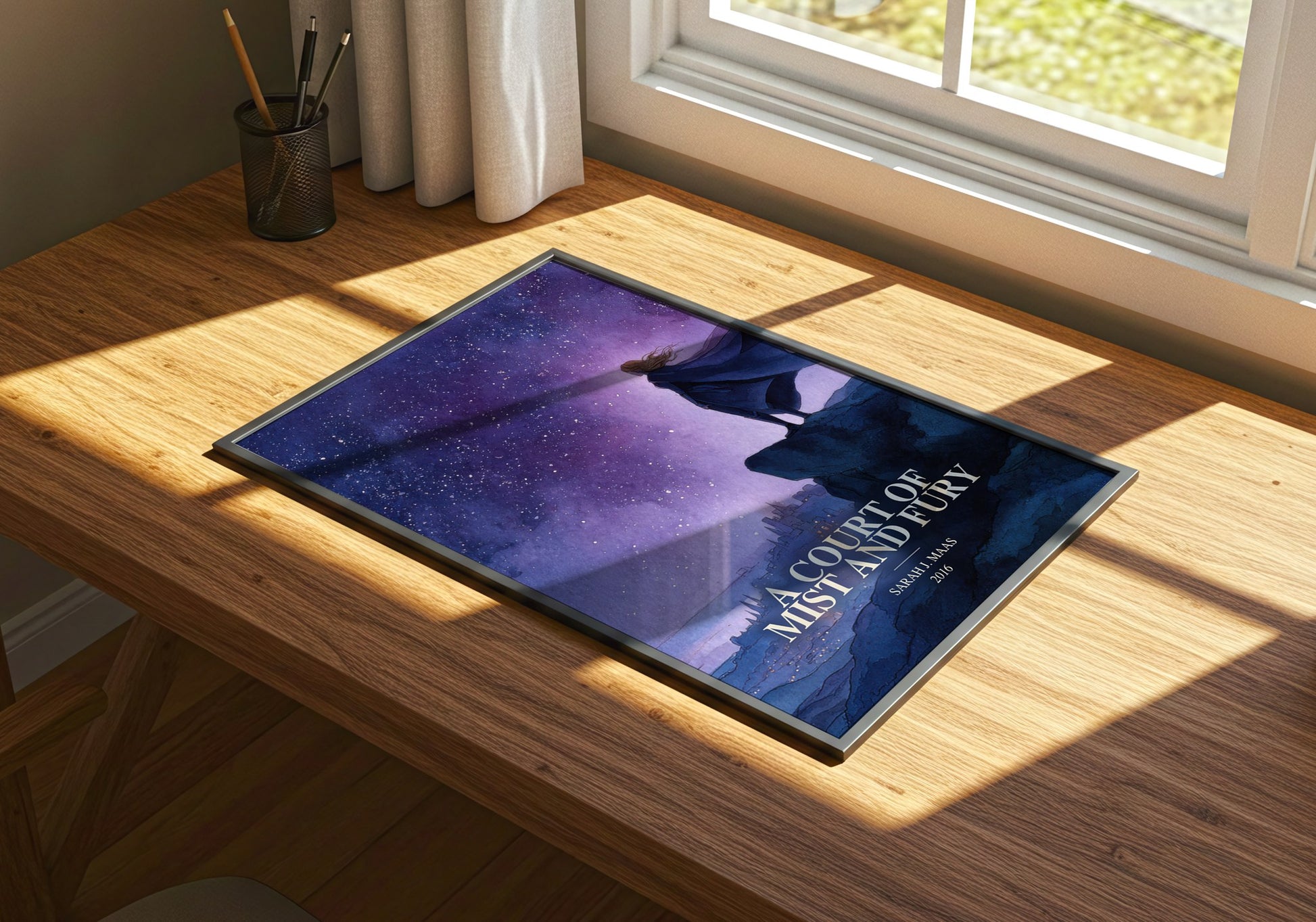 A Court Of Mist And Fury watercolour book poster framed on wall – fantasy wall art