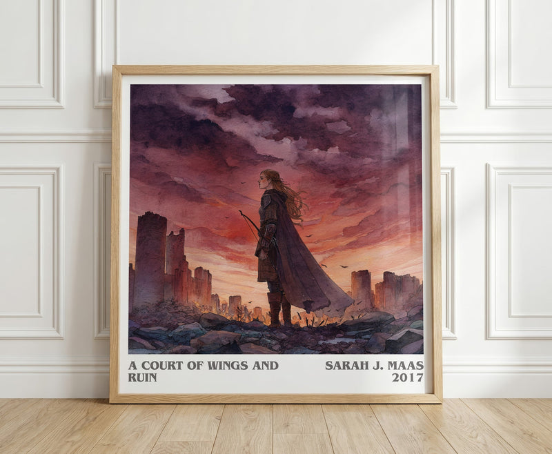 A Court of Wings and Ruin literary print in frame leaning in hallway – fantasy wall art
