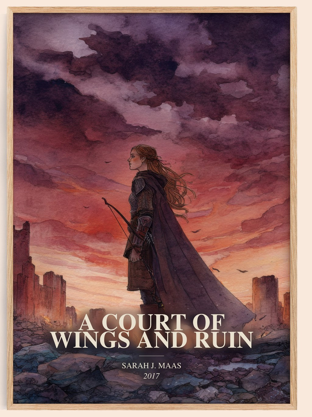 A Court Of Wings And Ruin watercolour book poster by Sarah J. Maas – framed literary art print