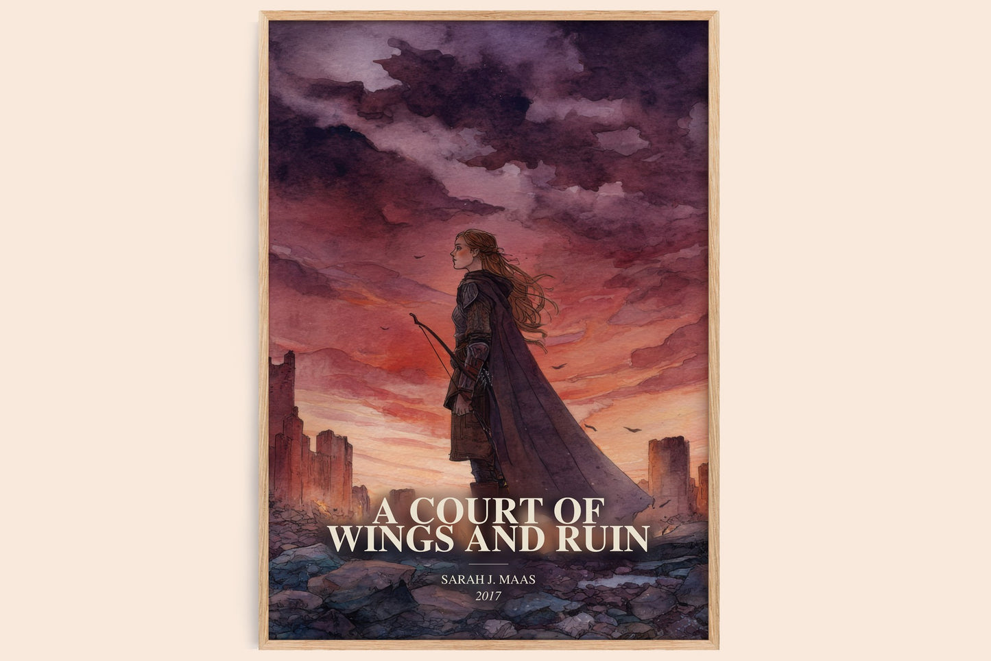 A Court Of Wings And Ruin watercolour book poster by Sarah J. Maas – framed literary art print