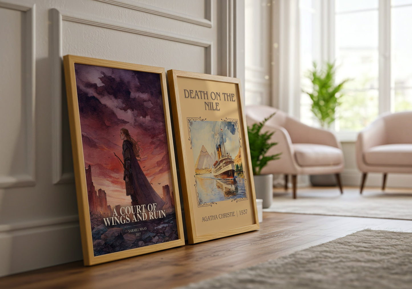 A Court Of Wings And Ruin watercolour print framed by window – literary home decor